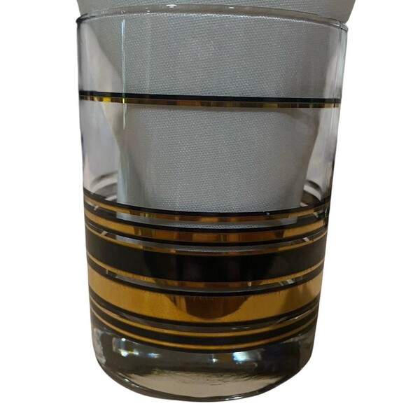 Set Culver Gold Black Stripe Glassware Glasses Vtg Mid Century MCM Highball USA - Picture 3 of 12